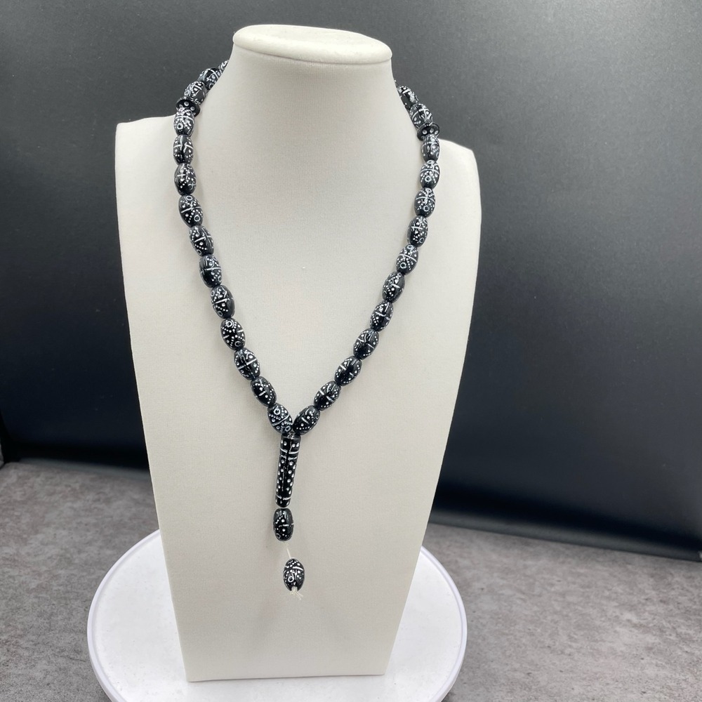 Vintage Black White Mina Micro Zircon Traditional Praying Beads - Size 27"‎